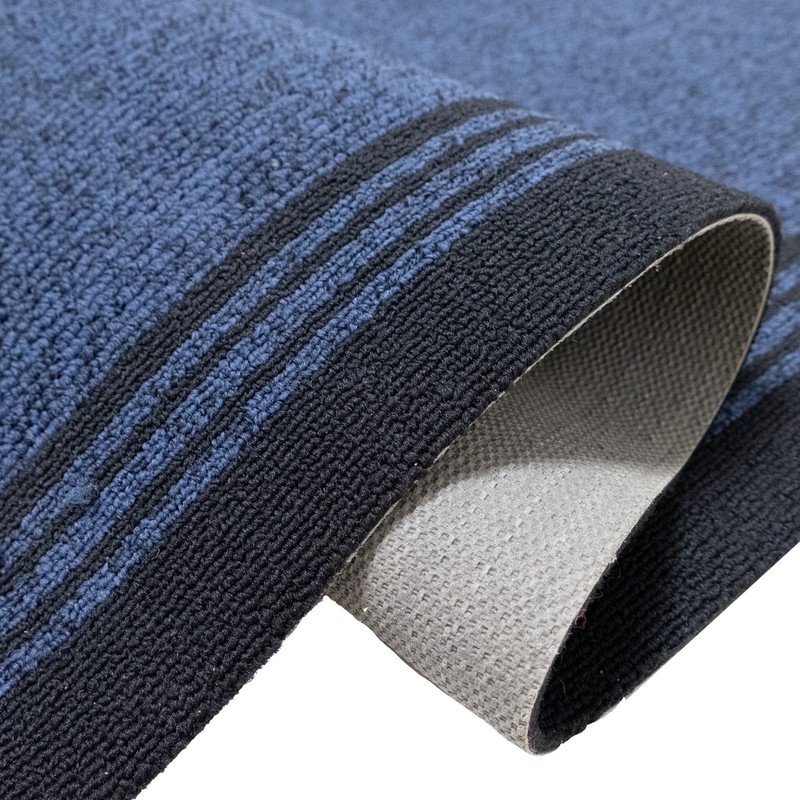 Anti Slip Low Profile Loop Pile Striped Blue Outdoor Heavy Duty Runner Rug gallery