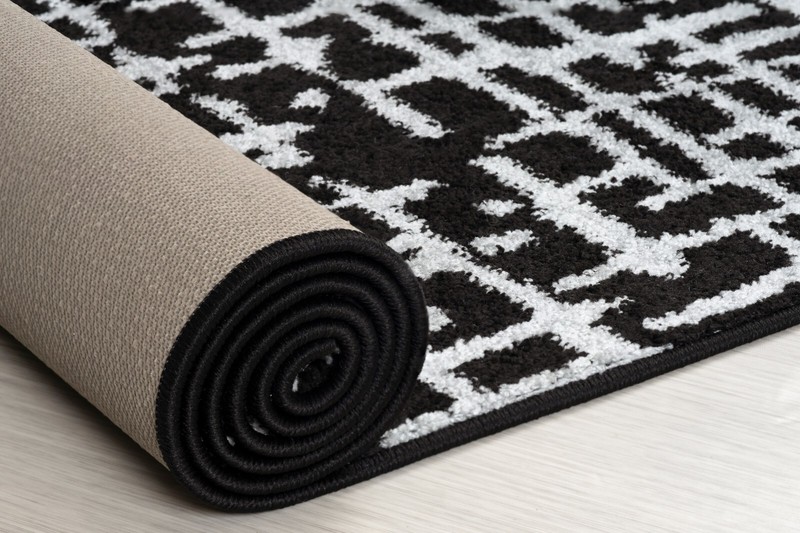 Custom Length Hallway Kitchen Runner Rug, Non Slip, Scandinavian, Black & Silver gallery