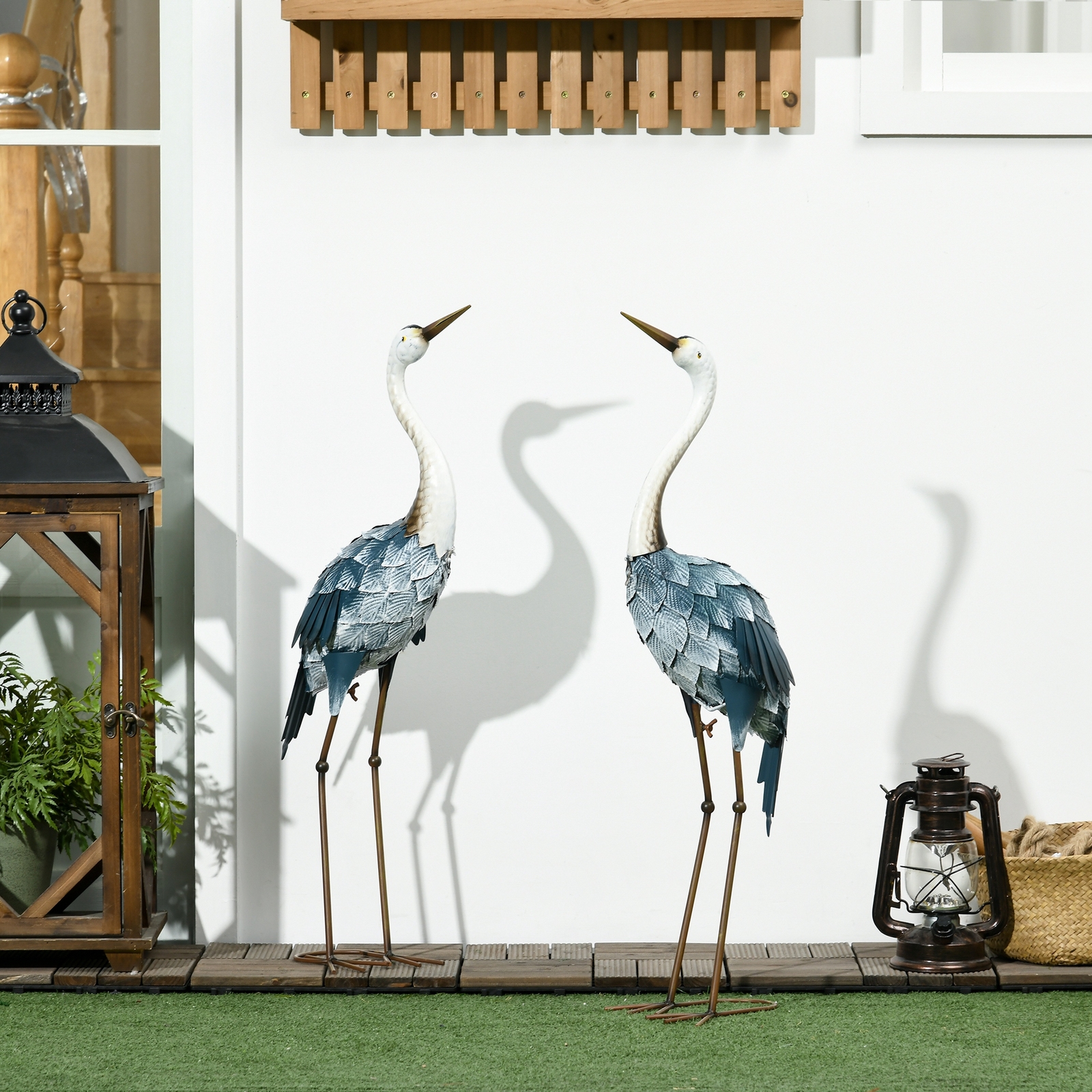 Outsunny 2PCs Crane Garden Statues Metal Yard Art Bird Sculptures, Blue gallery