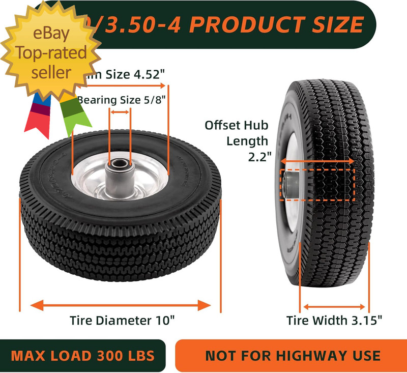 10 Inch Solid Polyurethane Tire 4.10/3.50-4 Tire 10 Flat Free Wheels with 5/8" gallery