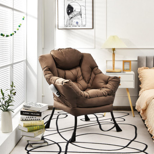 Modern Polyester Fabric Lazy Chair with Steel Frame and Side Pocket-Brown - Colo gallery