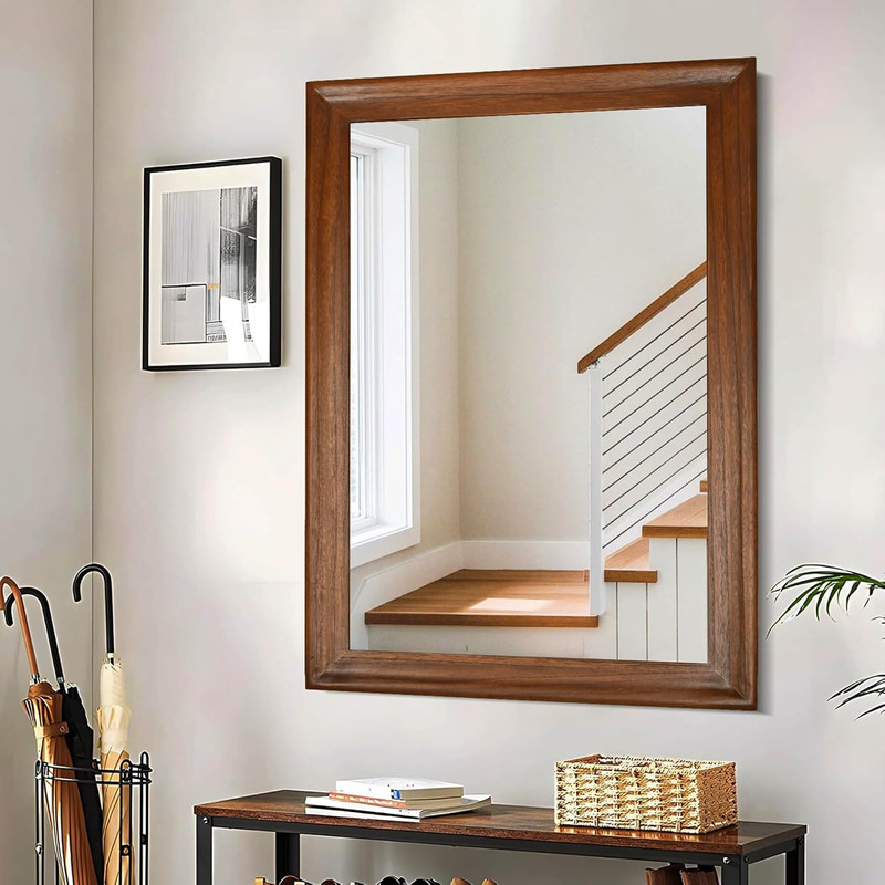 Rustic 30x40 Inch Walnut Brown Bathroom Mirror - Farmhouse Wall Decor gallery
