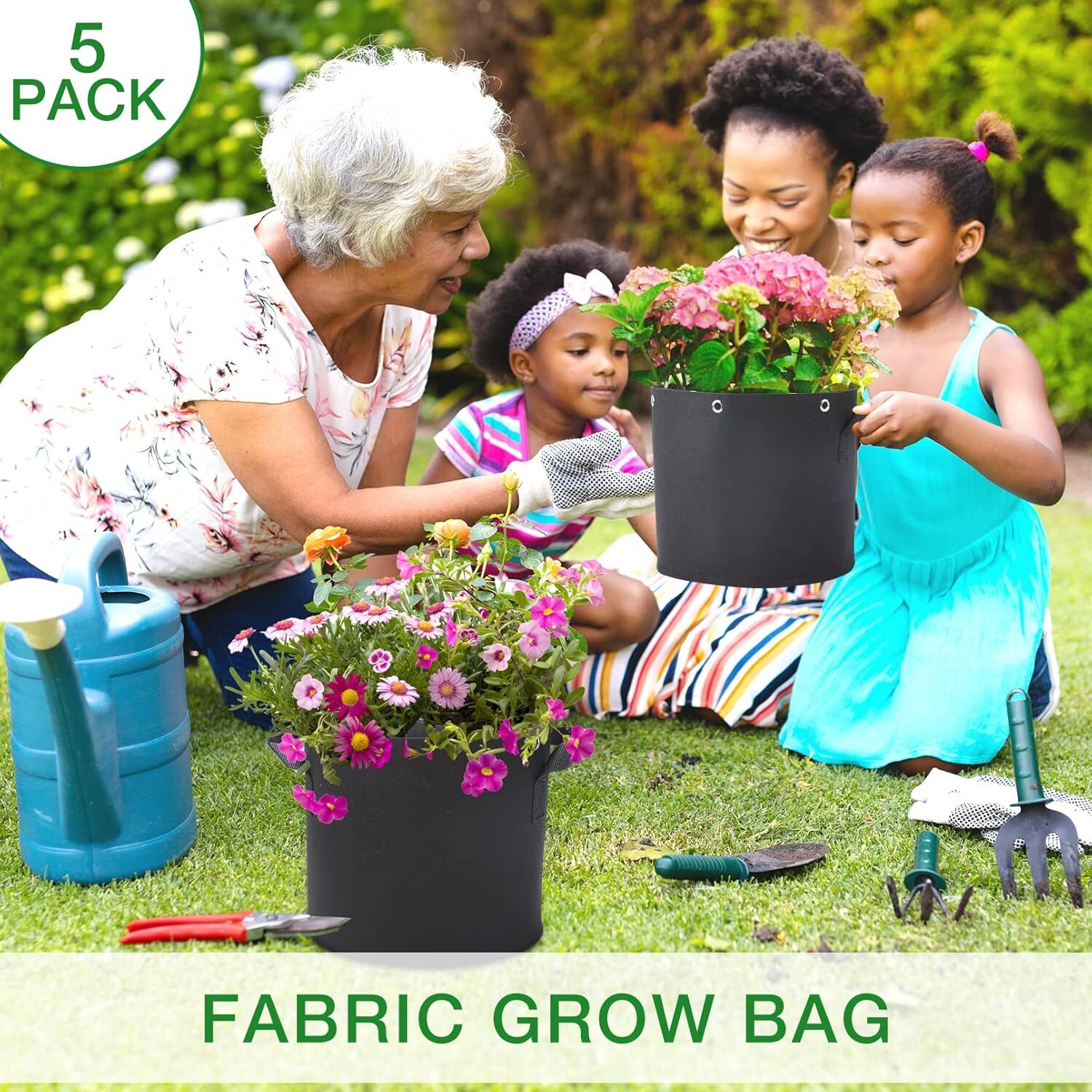 Seedfactor 5 Pack Plant Grow Bags Heavy Duty Thick Nonwoven Fabric Pots Planters gallery