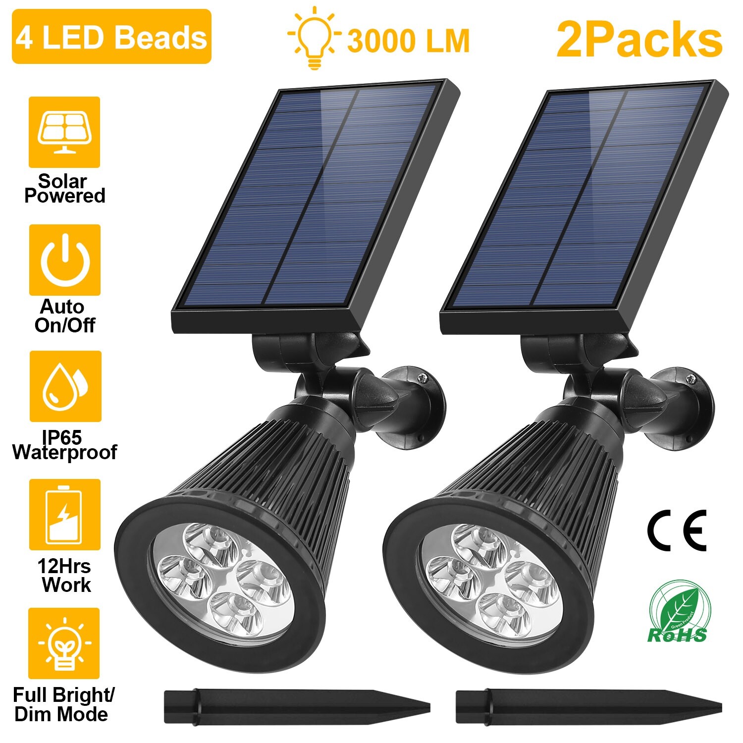 USA Solar Powered Spotlight Outdoor Garden Lawn Landscape Waterproof LED Lamp gallery