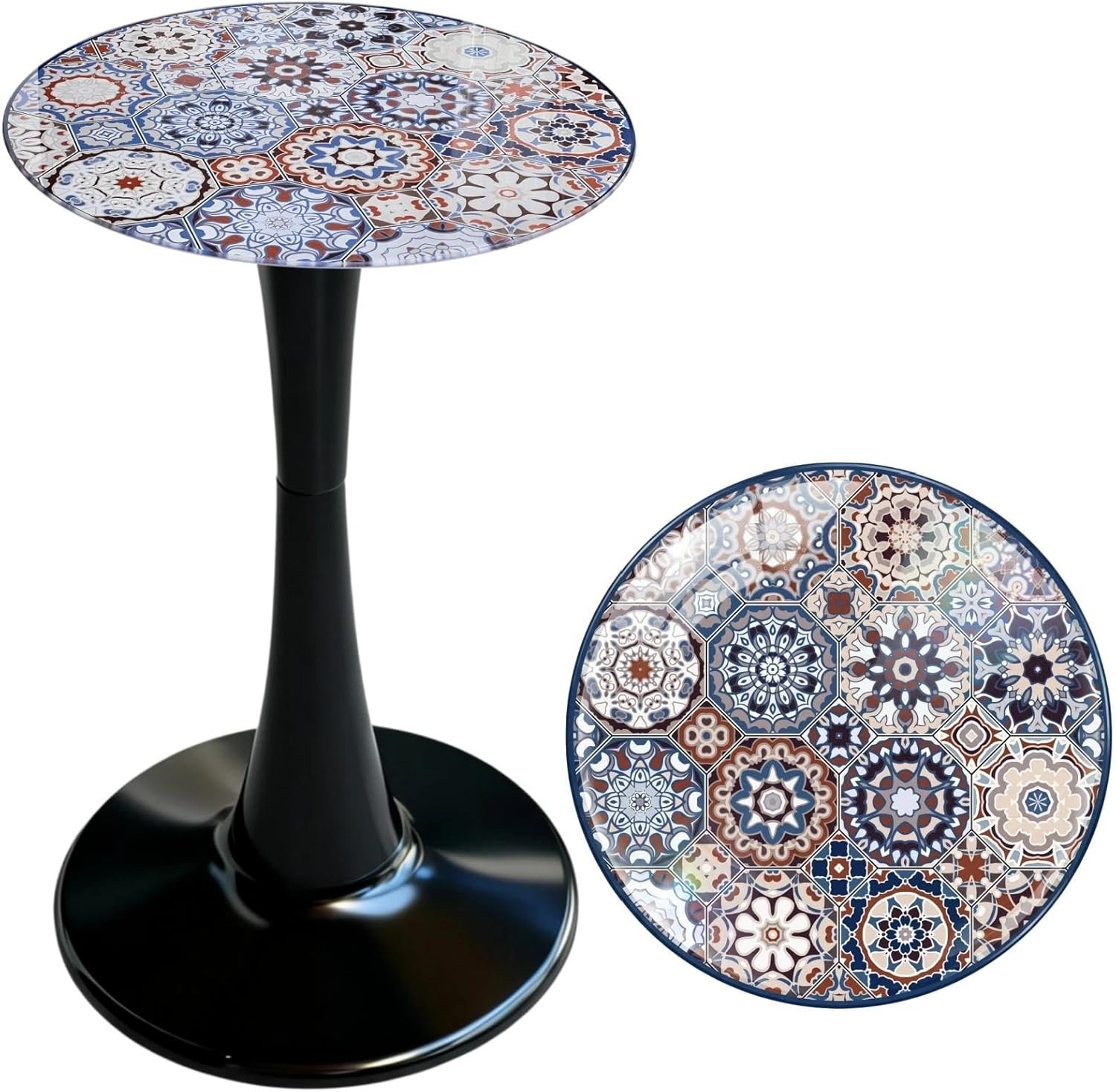 13.4" Outdoor Side Table, round Patio Bistro Table Printed Tempered Glass Top, W gallery