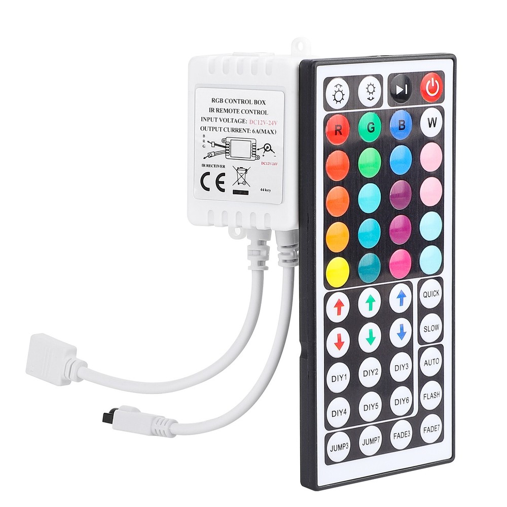 RGB LED Controller 44 Keys IR Remote Control for 12V/24V LED Strip Light 4 Pin