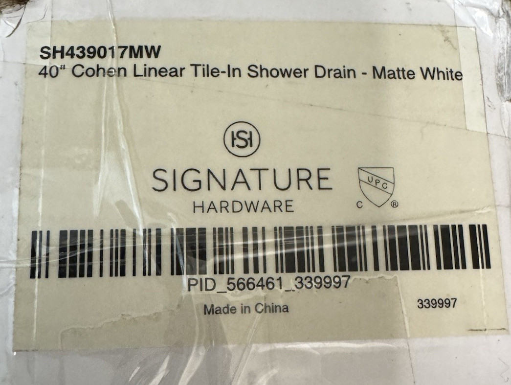 Signature Hardware 40" Cohen Tile-In Linear Shower Drain-MATTE WHITE (No Flange) gallery