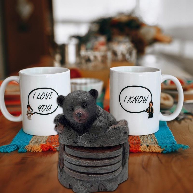 Drink Coasters with Holder - Bear and Tree Trunk (4 coasters) gallery