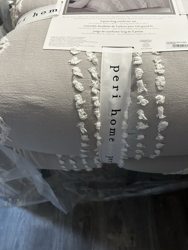 Peri Home King 3 piece Comforter Set NWT Grey With White trim Boho Farmhouse Cot gallery