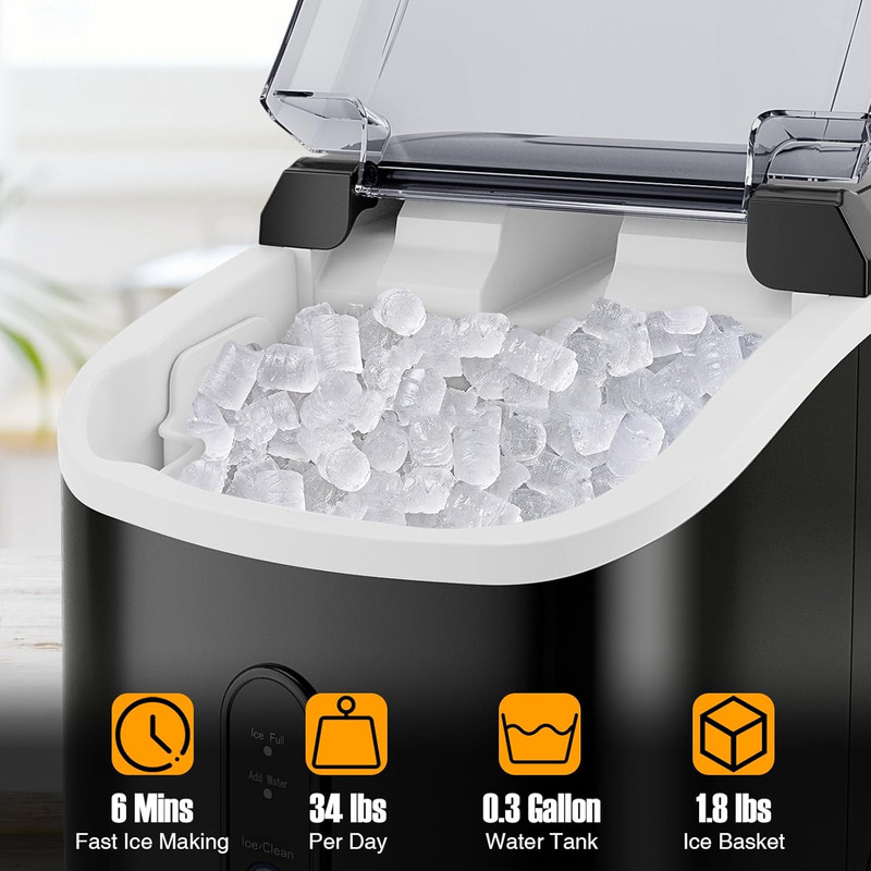Nugget Ice Maker - 34Lbs/24H, Soft Chewable Ice, Self-Cleaning, Black Finish gallery