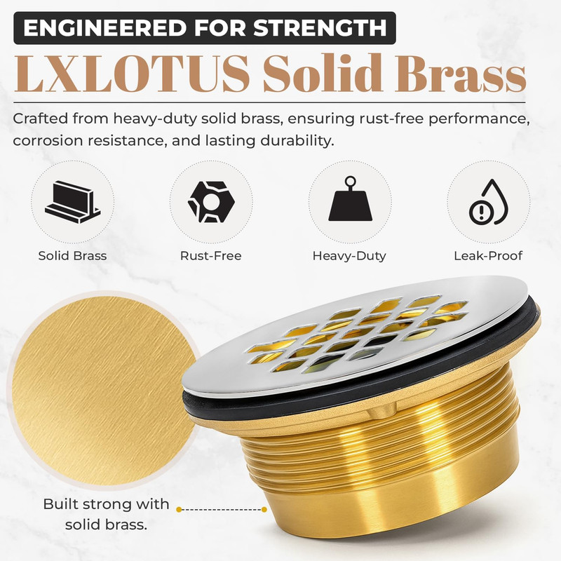 Solid Brass No-Caulk Compression Shower Stall Flange for 2" Drain Pipe with 4-1/ gallery