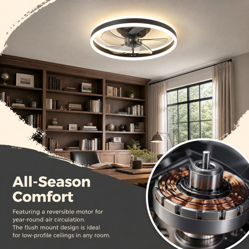 20" Ceiling Fan Light Kit Flush Mount LED Lamp with Remote APP Control Dimmable gallery
