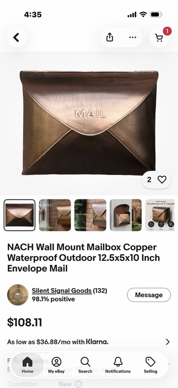 NACH Copper Envelope Style Wall Mount Mailbox Weather Resistant 12.5x5x10 in gallery