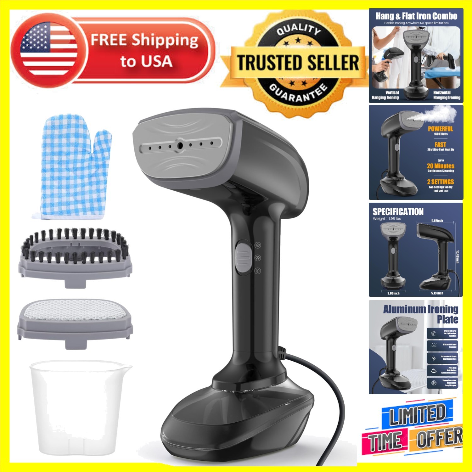 Handheld Fabric Steamer - 1800W, 20 Sec Heat-Up, 300ml Tank, Safe & Efficient gallery