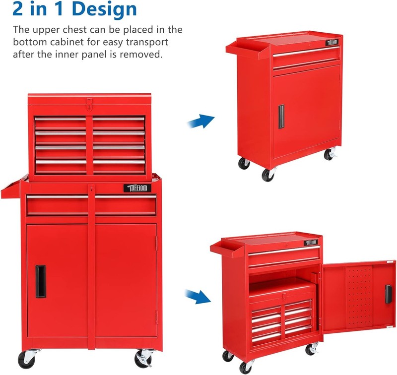 Rolling Tool Chest Storage Cabinet Mechanic Tool Organizer Box with Drawers Red gallery