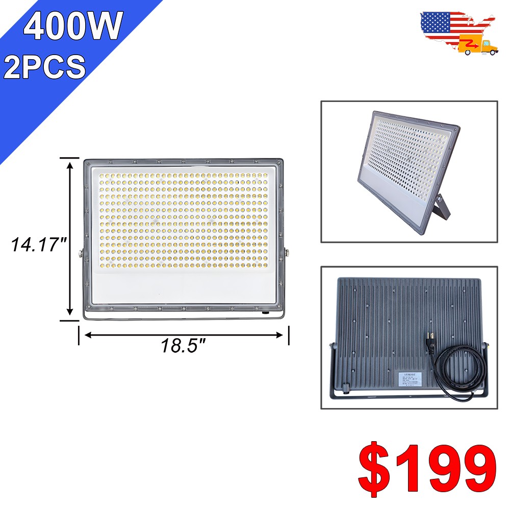 2 Pack LED Flood Light Spotlight AC110V-277V Garden Street Barn FloodLights 400W gallery
