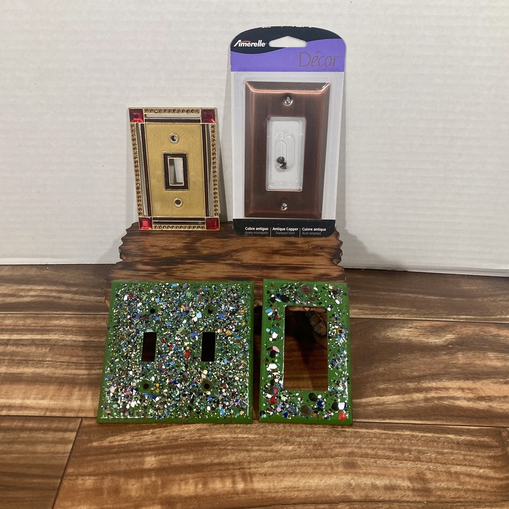 Assorted Metal Light Switch Cover Plates (x4) Mixed Materials, New and Old