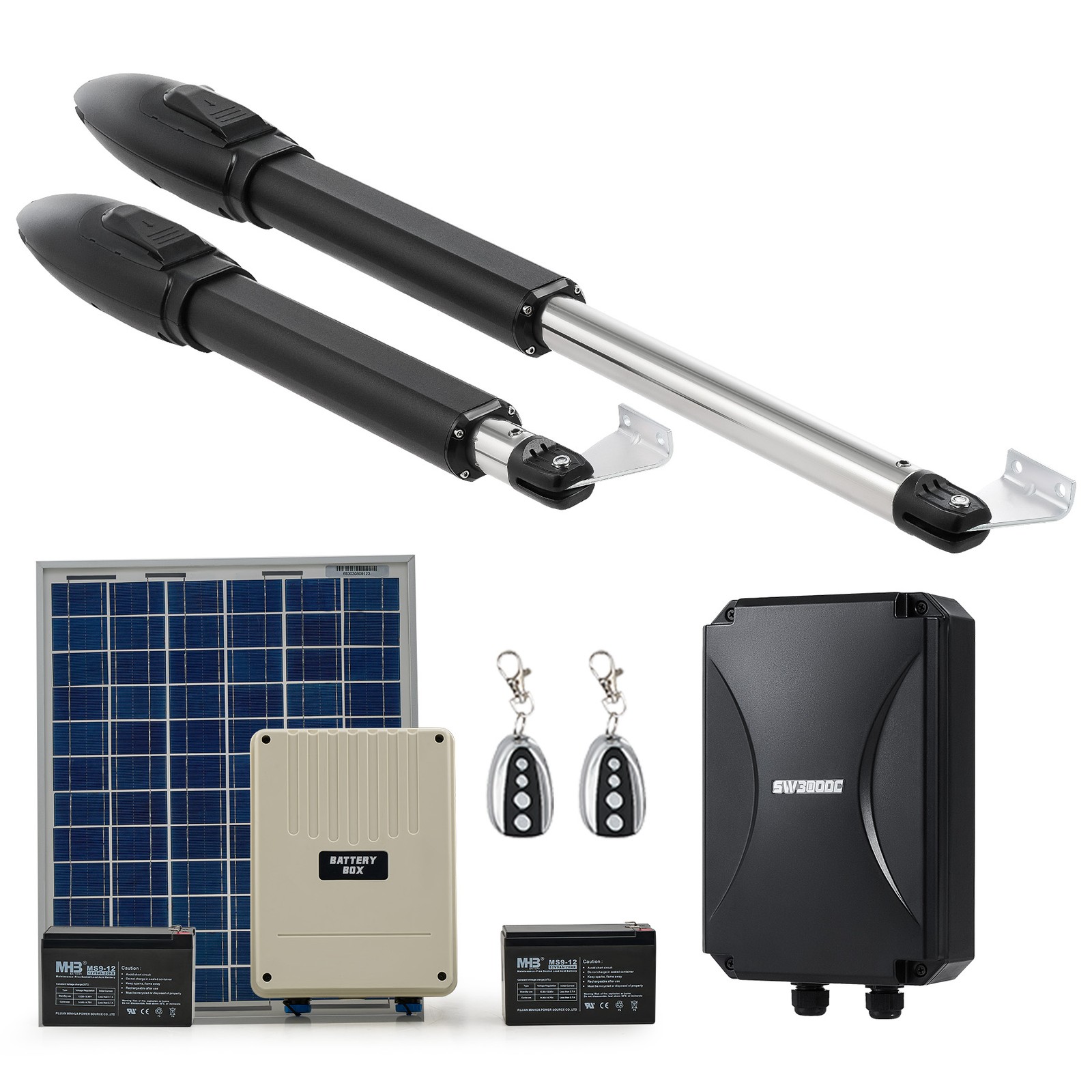 CO-Z Solar Powered Dual Swing Gate Opener for 660lb Gates with 2 Remotes gallery