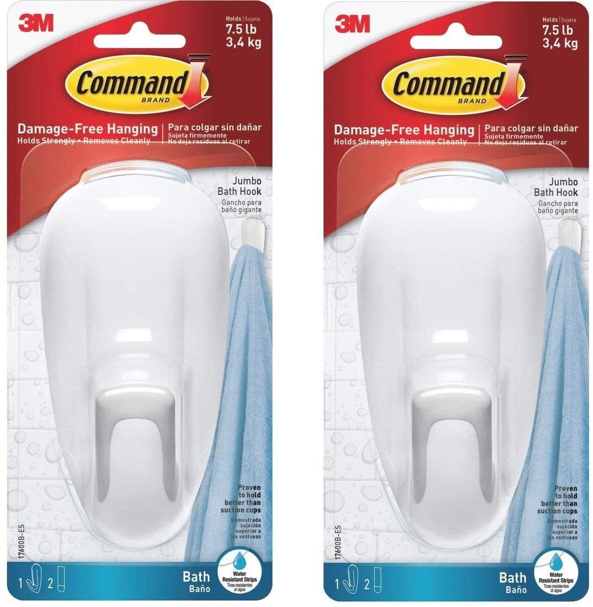 2 Packs 3M Command 1 Jumbo Bath Towel Hook 2 Adhesive Strip Per Pack Max 7.5 lb gallery