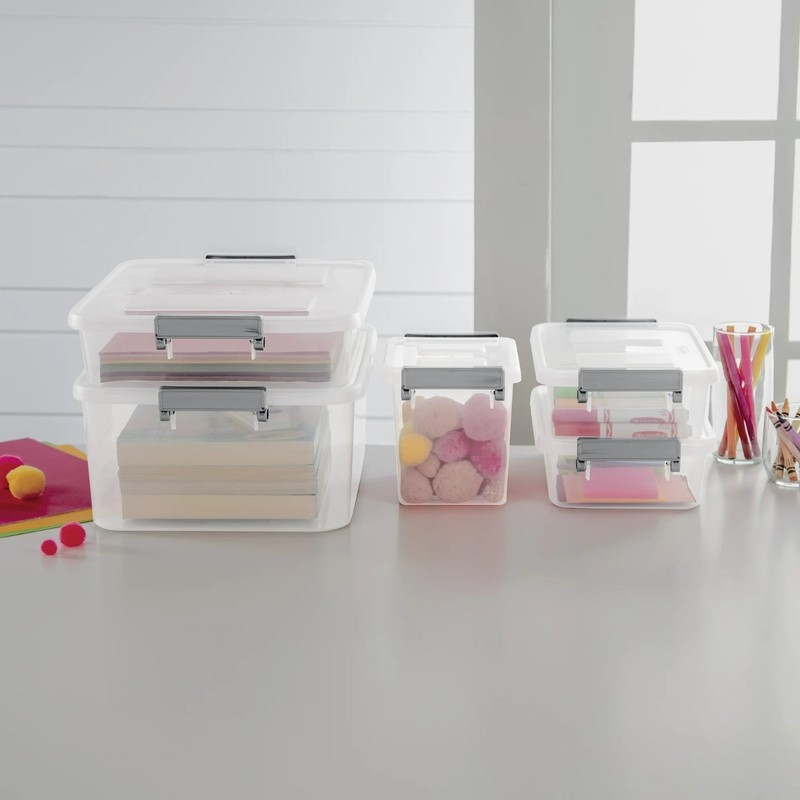 (4 pack) Sterilite Modular Small Storage Bin, 6.2 Quart Latching Clear Plastic S gallery