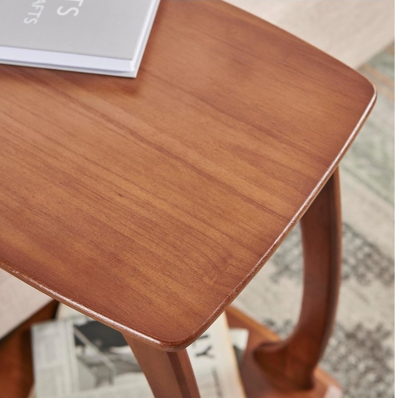 Emerson Solid Wood End Table with Rolling Wheels, C Shaped Side Table, TV... gallery