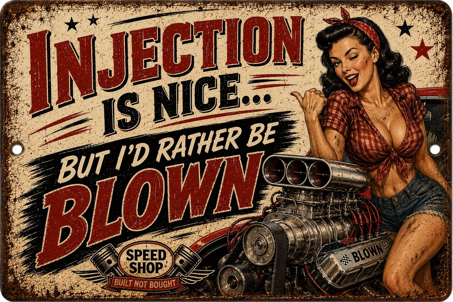 Injection Is Nice But I'd Rather Be Blown Funny Car Garage Metal Sign 8x12 gallery
