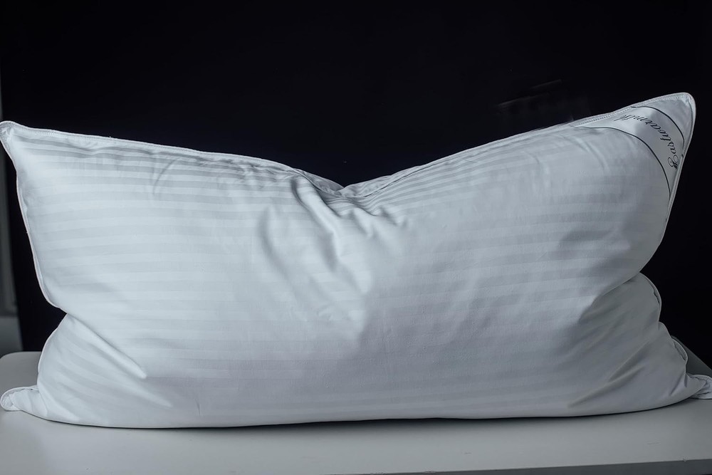 Extra Soft Cotton King Pillow with Goose Down Filling - Striped White Elegance