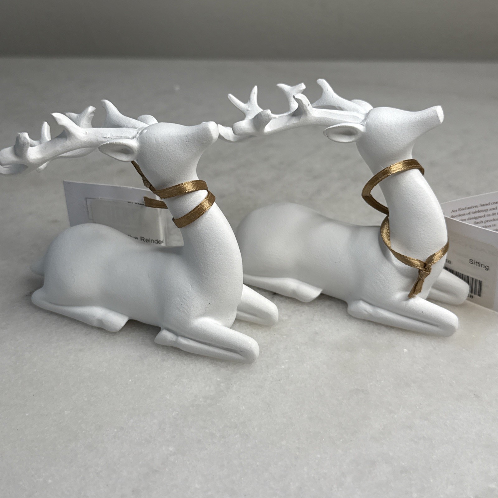 (2) Small Zodax White Matte Sitting Deer Figurine Statue Set gallery