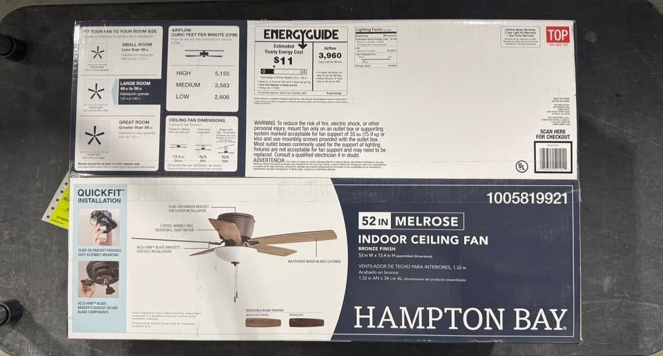 Hampton Bay Melrose 52 in. Indoor LED Hugger Bronze Dry Rated Ceiling Fan gallery