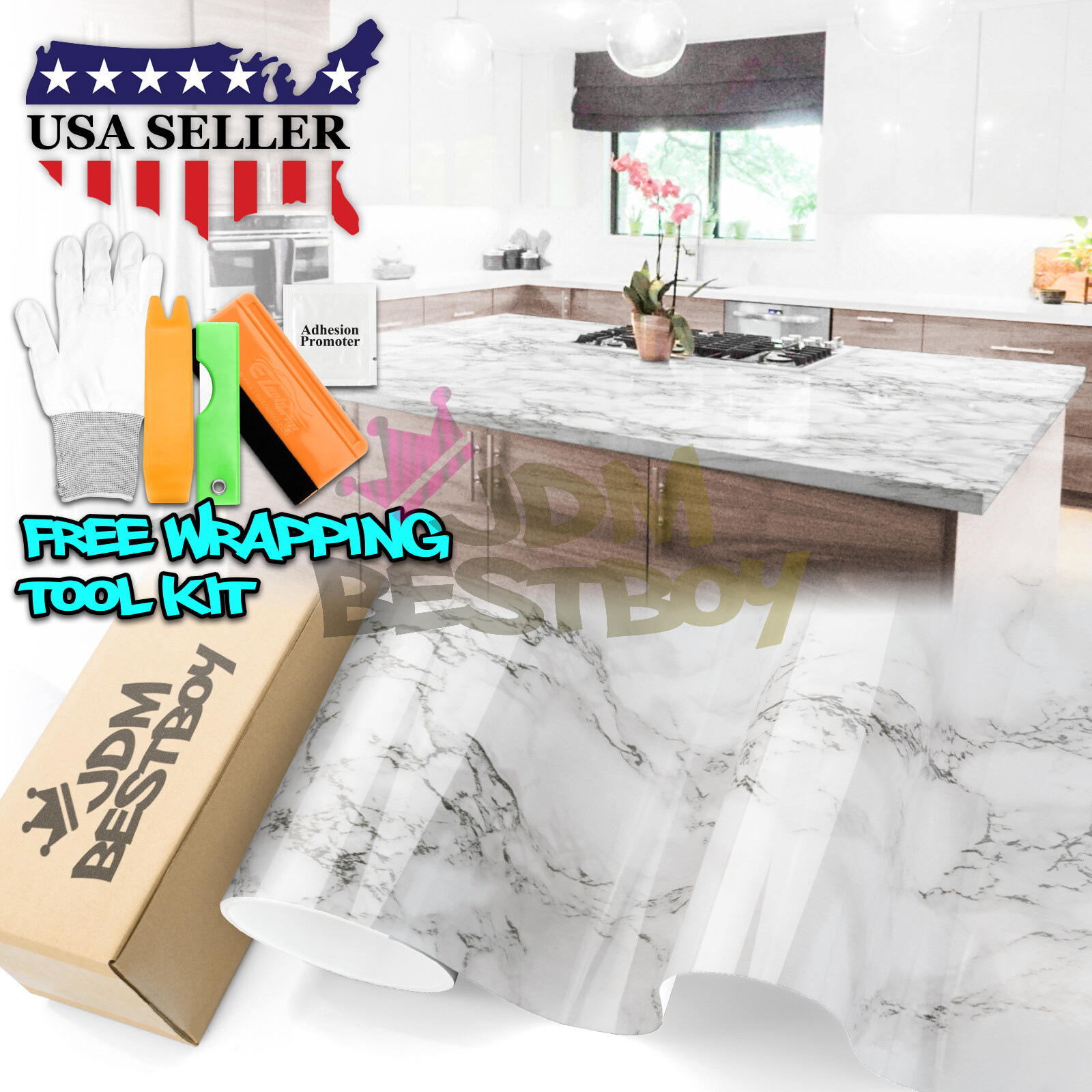 *Premium Gloss White Marble Granite Look Vinyl Contact Paper Home Kitchen #8186 gallery