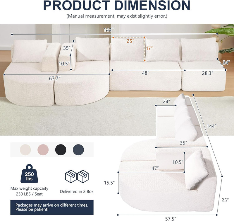 144" Oversized Sectional Sofa with Chaise Lounge, Boneless Couches for Living Ro gallery