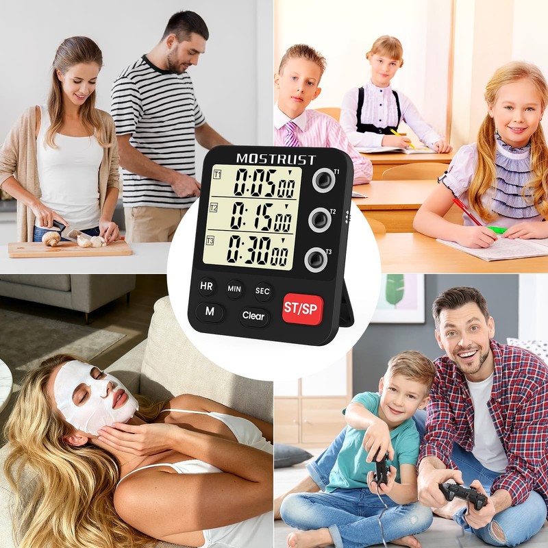 MOSTRUST Digital Dual Kitchen Timer, 3 Channels Triple Countdown 318, Black gallery