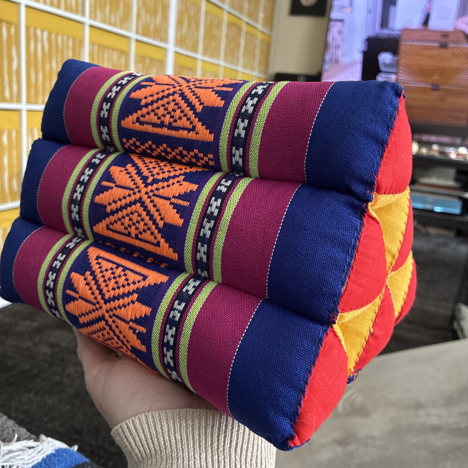 Triangle Thai Pattern Pillow Kapok Firm Cushion Yoga gallery