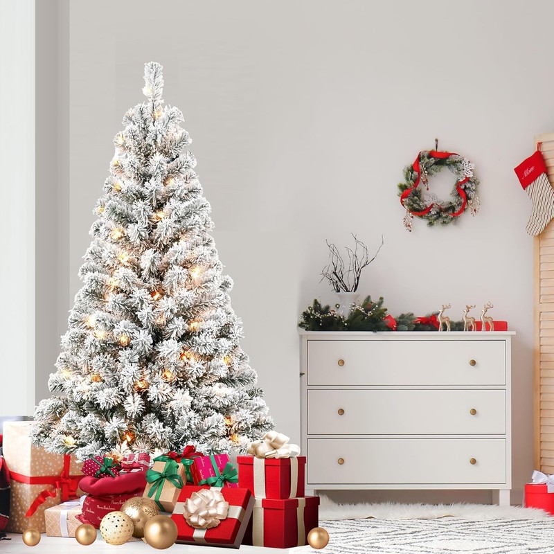 5 ft Prelit Snow Flocked Artificial Full Christmas Tree Pine Tree with 150 light gallery