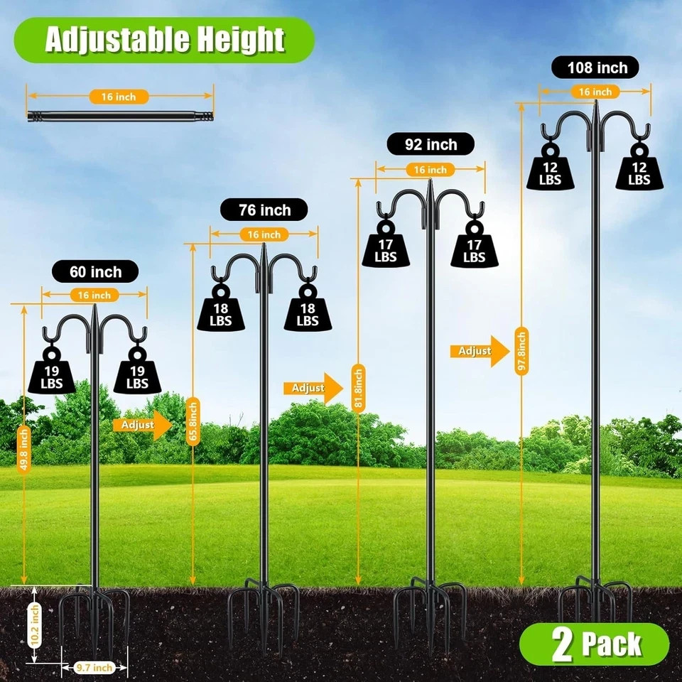2-Pack Adjustable Double Shepherd's Hooks - 92 Inch Wrought Iron Garden Hooks gallery
