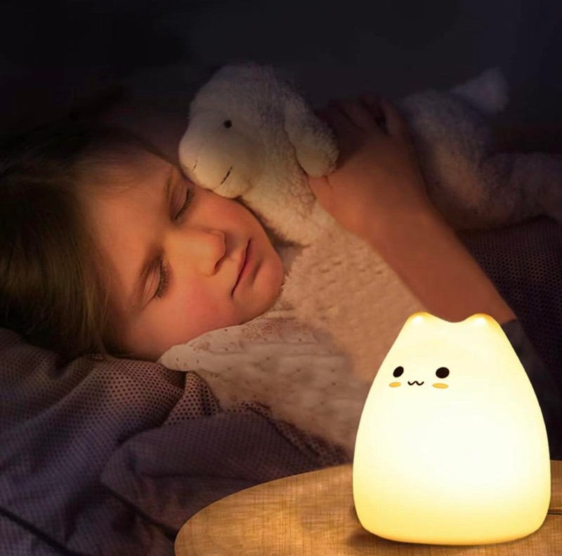 Cute Cat Design Night Light, 1 Piece 7 Color Changing Silicone Night Light gallery