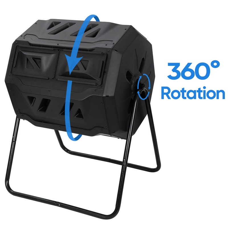 Compost Bin Outdoor 43 Gal Large Compost Tumbler Composter w/Dual Chamber Black gallery
