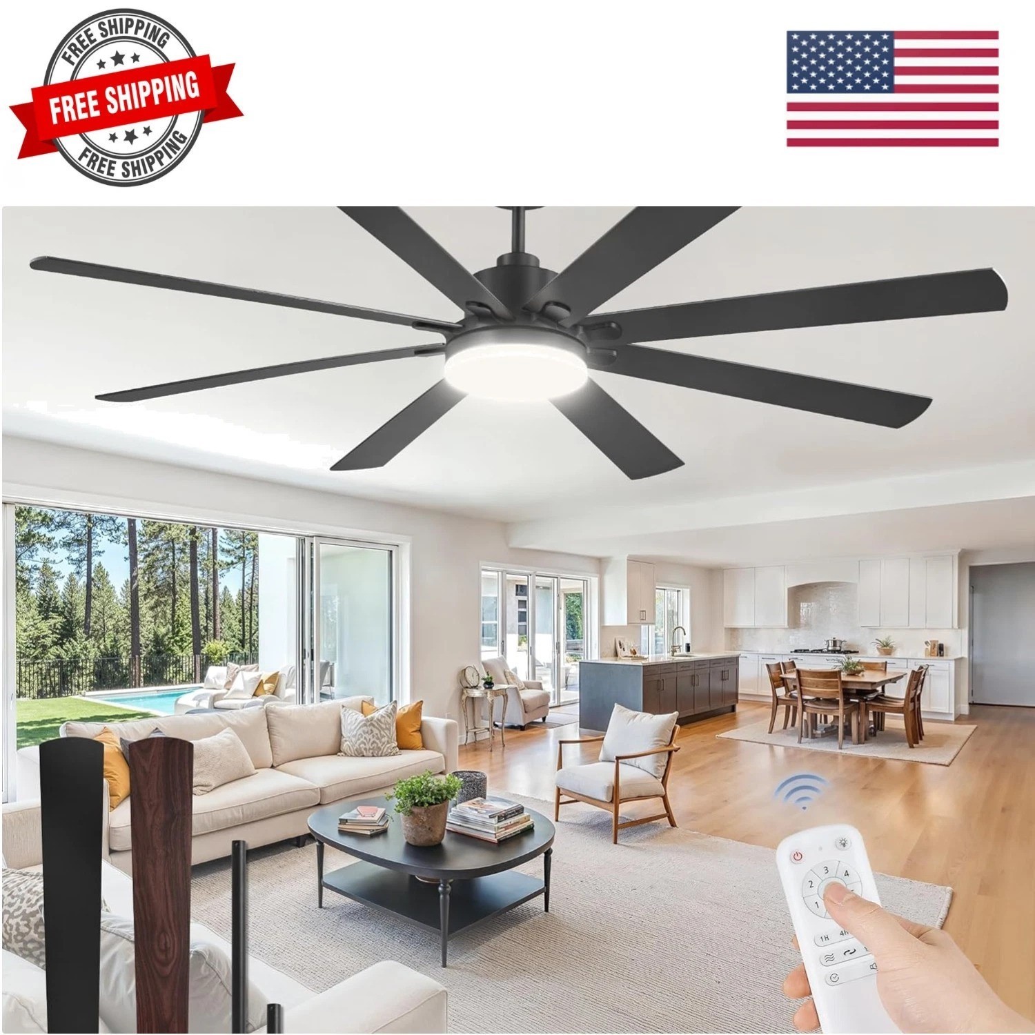 72 Inch Large Ceiling Fan with Remote, Indoor/Outdoor Industrial Ceiling Fan ... gallery