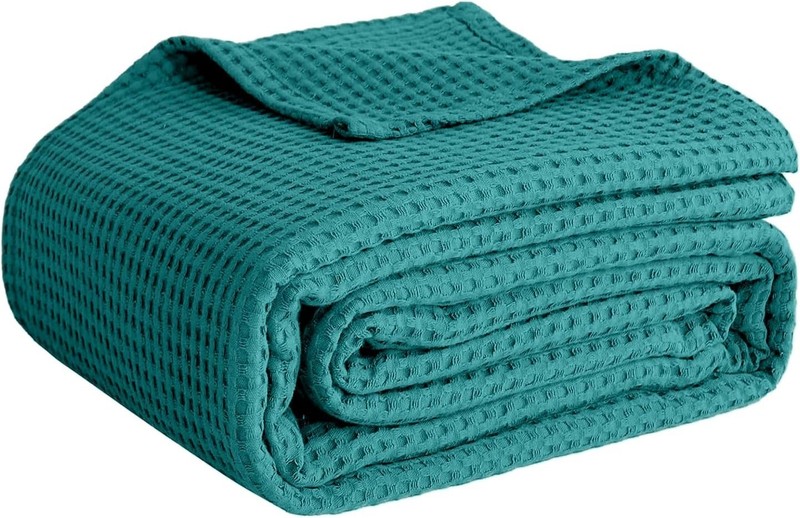 100% Cotton Blankets for Throw Size Bed - Waffle Weave Throw (50" x 60") Teal gallery