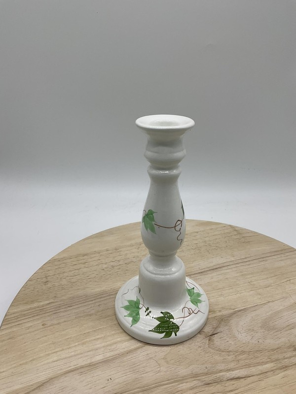 Hand Painted Ceramic Candlestick Holder Ivy Vine Green White Candle Holder gallery