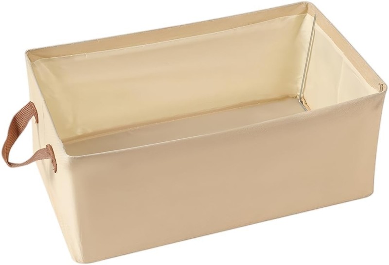 4pcs Medium Fabric Storage Baskets with Handles - 15"L x 10.2"W x 7.5"H, Beige gallery