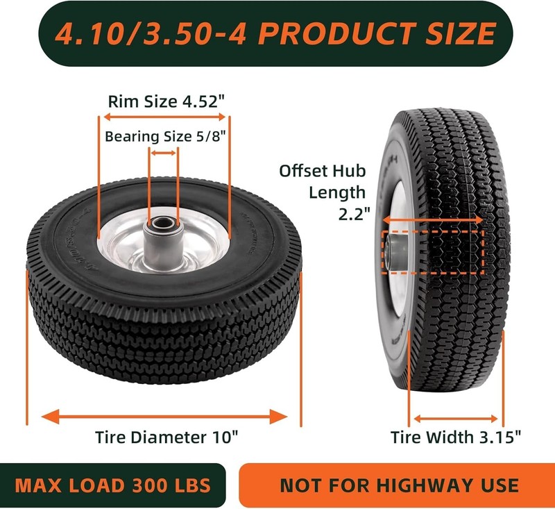 10 Inch Solid Polyurethane Tire Flat Free Wheel Set with 5/8 Inch Bearings gallery