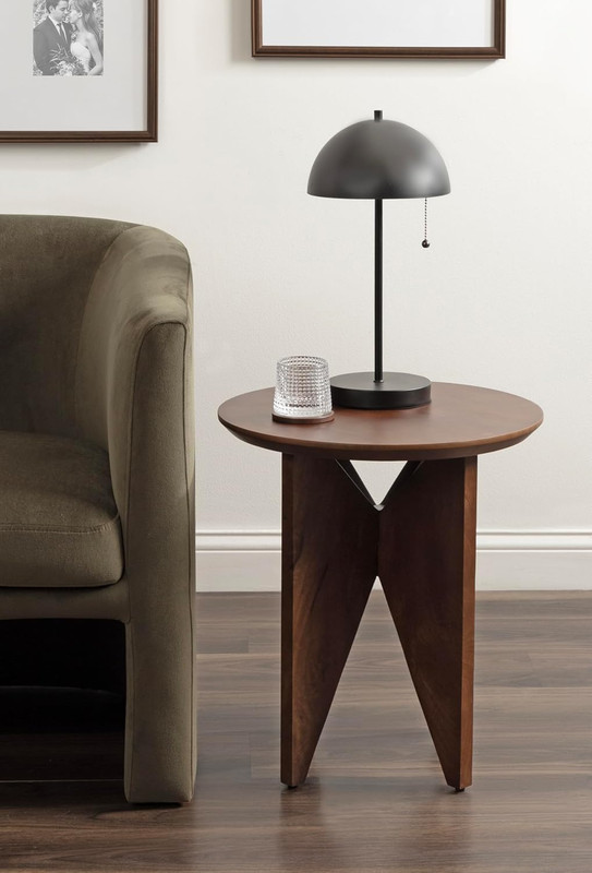 Faiza Walnut Brown Round Side Table - Modern Accent for Bedroom or Living Room gallery