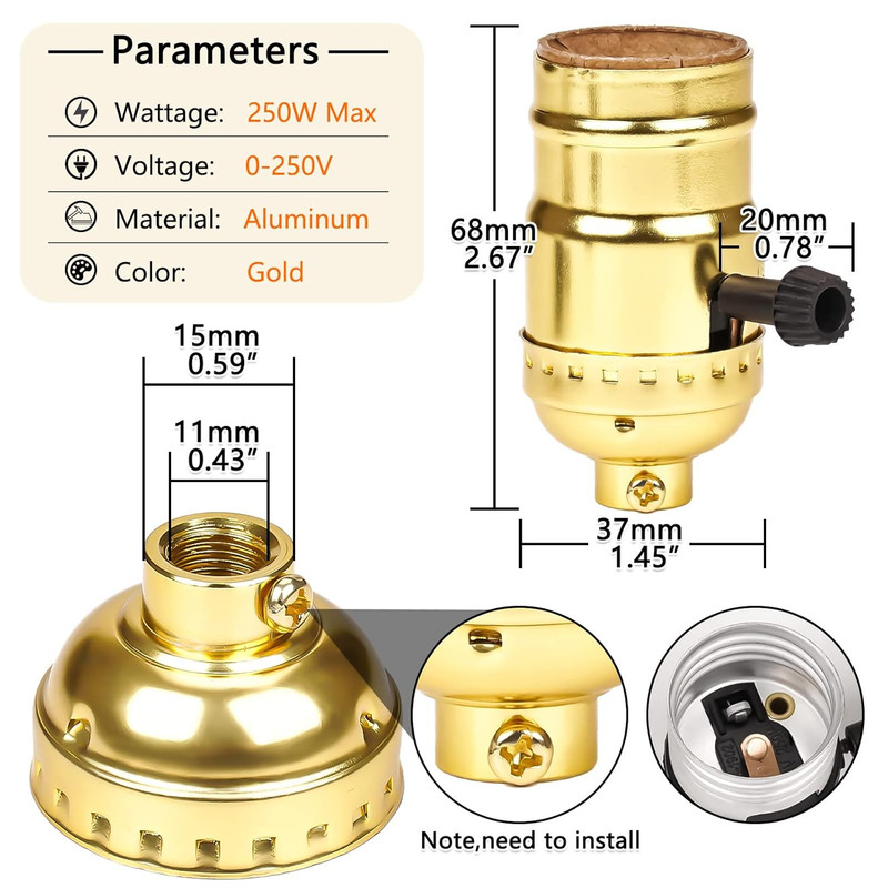 3-Way Lamp Socket Replacement,E26 Base UL Listed, Turn Knob for Low-Medium-High gallery
