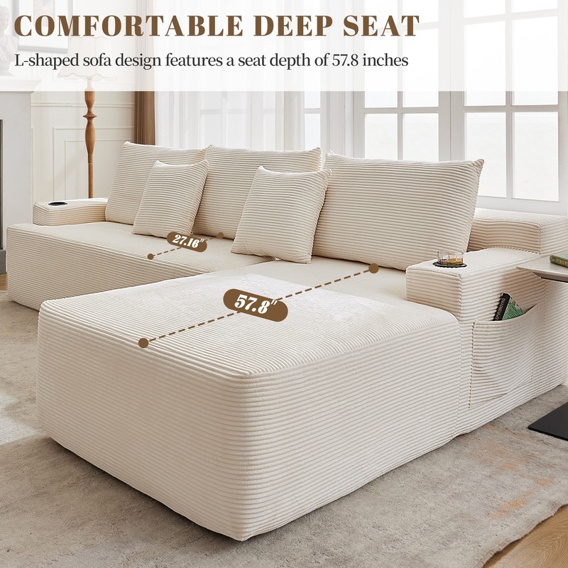 LOCAME 106" L-Shaped Modern Sofa Modular Sectional Cloud Couch with Ottoman gallery