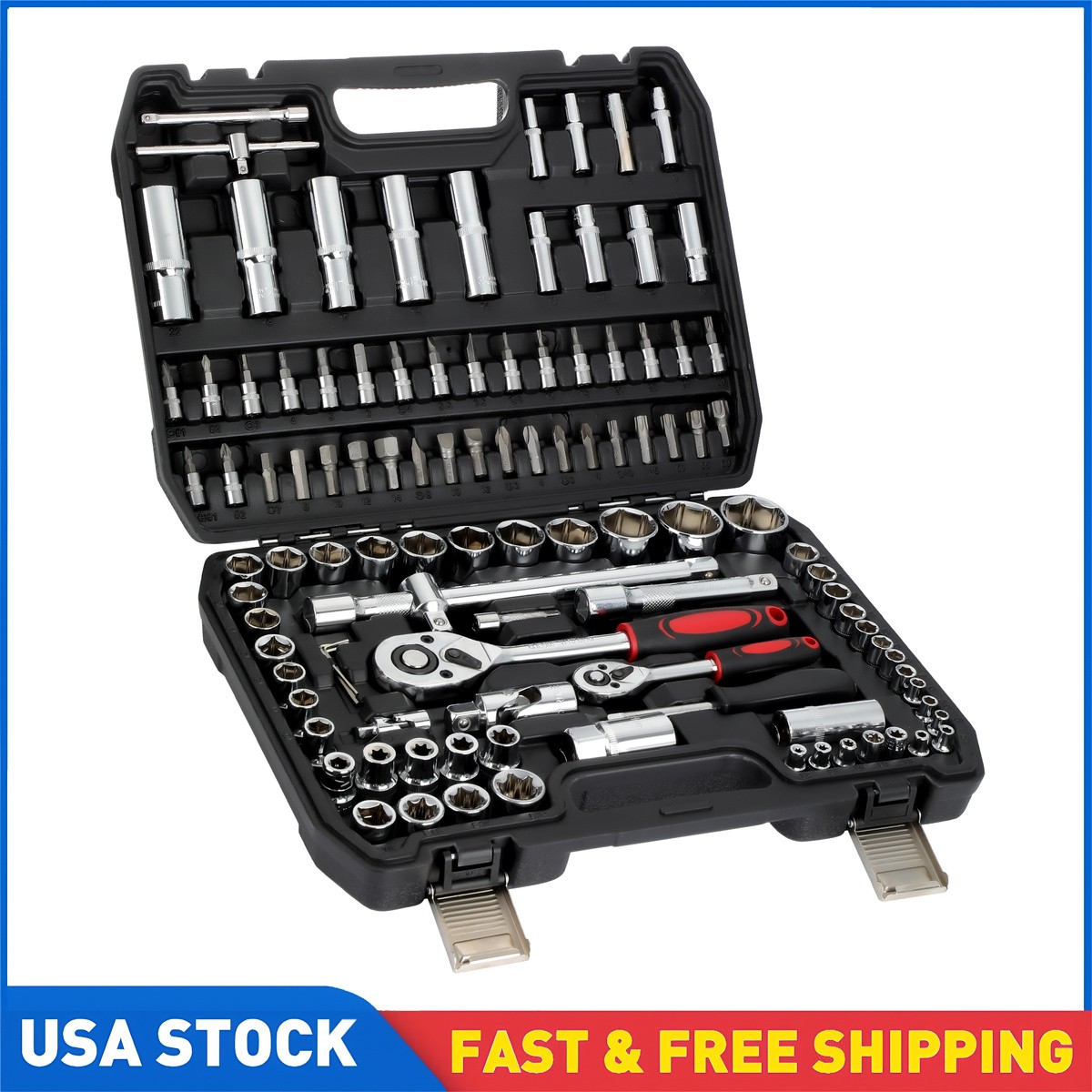 108Pcs Mechanics Tool Set Kit 6-Point Socket Ratchet Wrench Set 1/4" Drive gallery