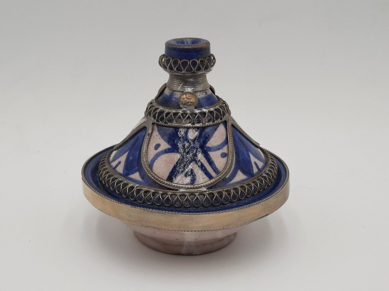 Moroccan Handmade Ceramic Tagine Pot Decorative Metal Blue Design 2-Piece 3.5" gallery