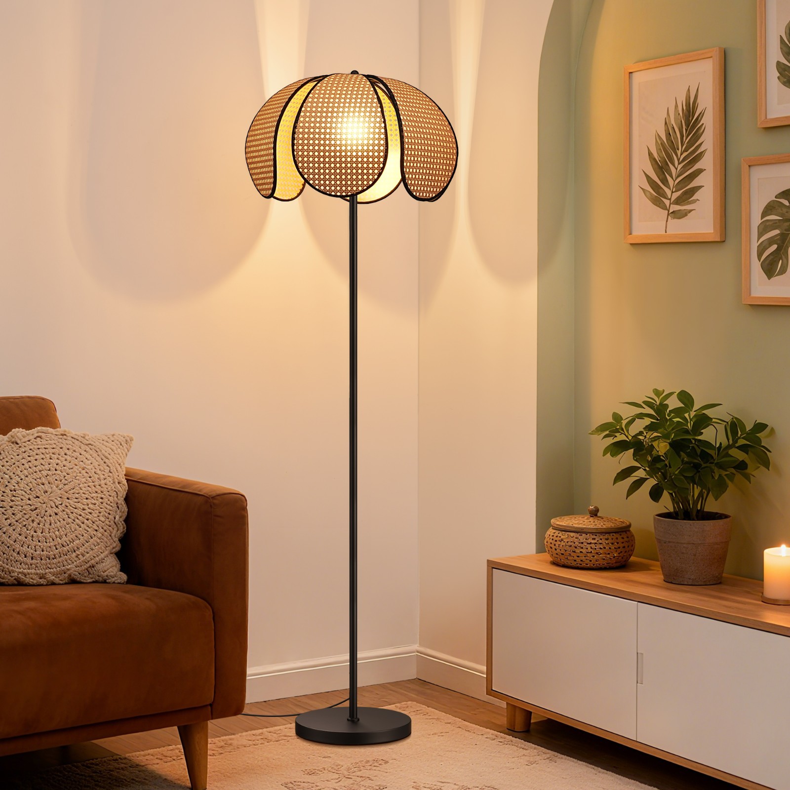 EDISHINE Natural Boho Floor Lamp, Unique Petal Design, Sturdy Metal Pole gallery