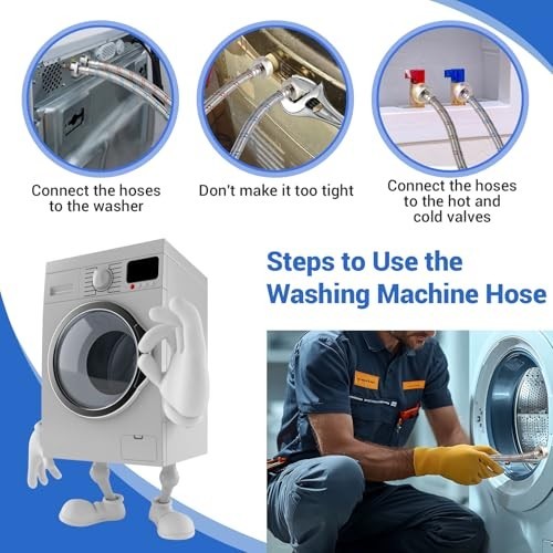 4 Ft Washing Machine Hoses, 2 Pack Premium Stainless Steel Washer Hose, Explosio gallery