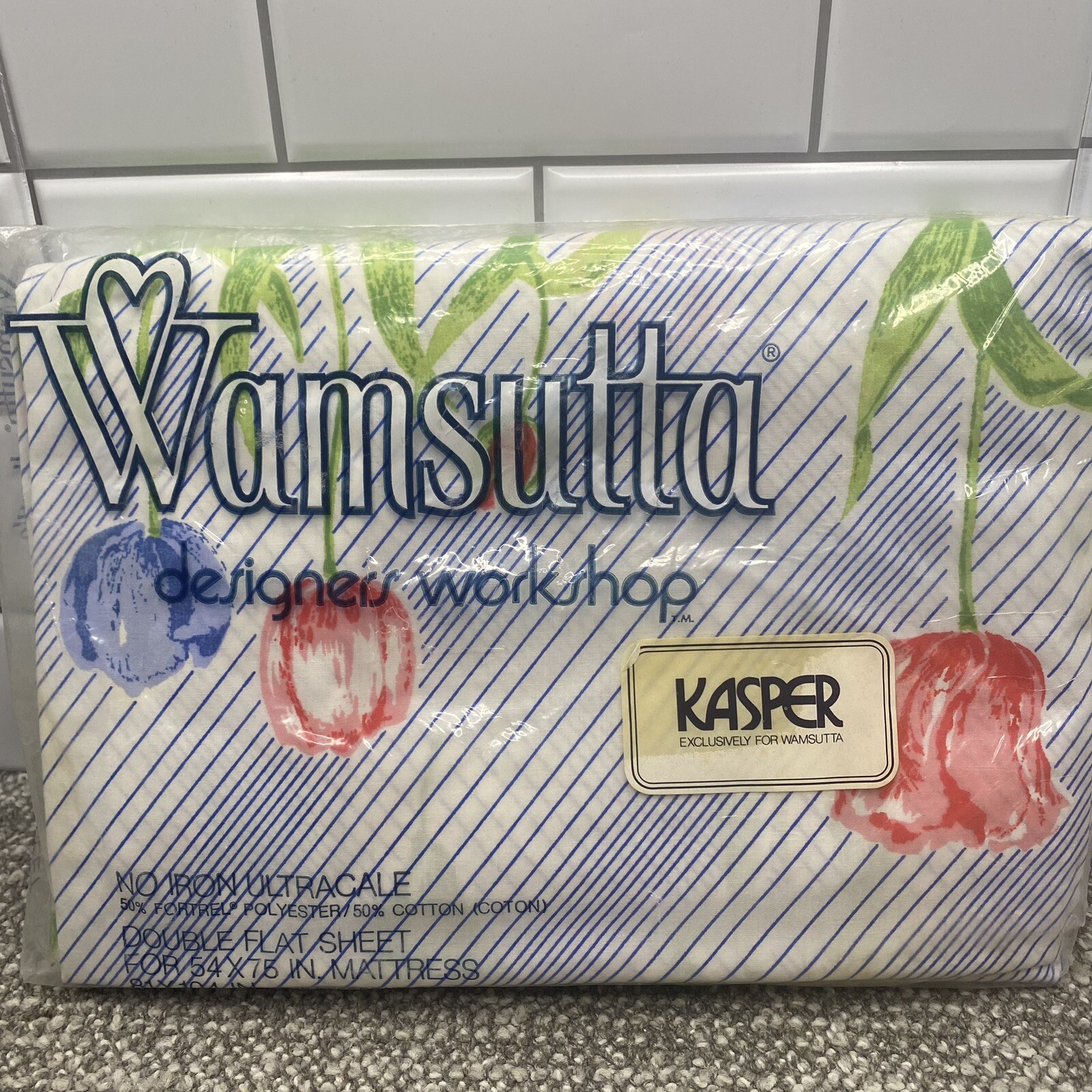 Wamsutta Flat Sheet Double 54 X 75 In VTG Tulip Pattern New Sealed Package gallery